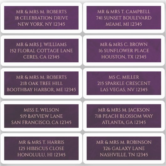 10 Individuele Gast Naam Adres Mystieke Plum Sticker (Voorkant)
