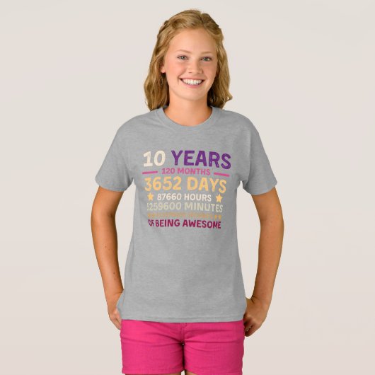 10 jaar 120 maanden Geweldige 10e verjaardag T-shirt (Voorkant volledig)