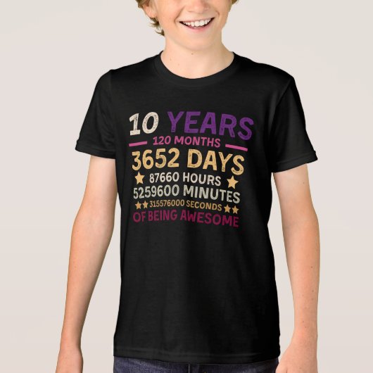 10 jaar 120 maanden Geweldige 10e verjaardag Tri-Blend Shirt (Voorkant)