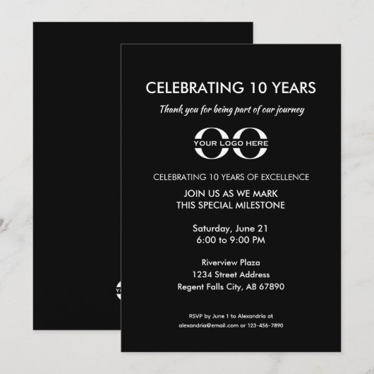 10 Jaar Bedrijf Jubileum Classic Zwart Kaart (Voorkant / Achterkant)
