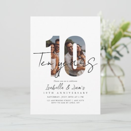 10 jaar bruiloft Jubileum uitnodiging (Staand voorkant)