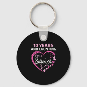 10 jaar en telt een overlevende van borstkanker sleutelhanger