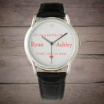 10 jaar getrouwd ⚭(met namen) horloge<br><div class="desc">Gefeliciteerd met je verjaardag! 10 jaar huwelijk is een opmerkelijke prestatie. Nog vele jaren te gaan. Nog 10. En nog eens 10 en dan meer en meer. Ontwerp in rood om deze mijlpaal te herdenken. De namen kunnen worden aangepast, net als de tekst. Als u meer wilt wijzigen (zoals de...</div>