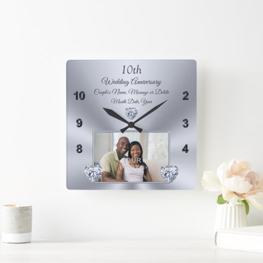 10 jaar huwelijkscadeau voor vrouw, diamant vierkante klok (Huis)