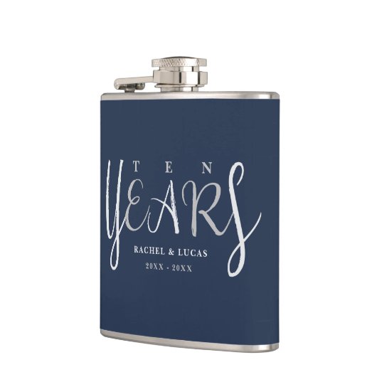 10 jaar Jubileum cadeau zilver blauw Heupfles (Links)