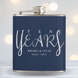 10 jaar Jubileum cadeau zilver blauw Heupfles
