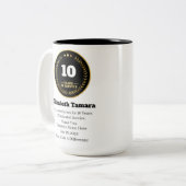 10 jaar Jubileum voor werk | Personeelswaardering Tweekleurige Koffiemok (Voorkant links)
