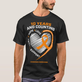 10 jaar kankervrije Mannen Sinaasappel Leukemi T-shirt