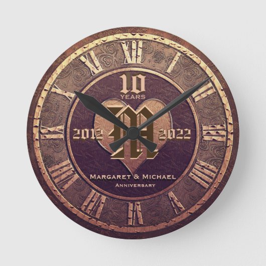 10 jaar  koperen bruiloft Jubileum Ronde Klok (Voorkant)
