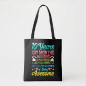 10 jaar oud 120 maanden 10e verjaardag Regenboog Tote Bag (Voorkant)