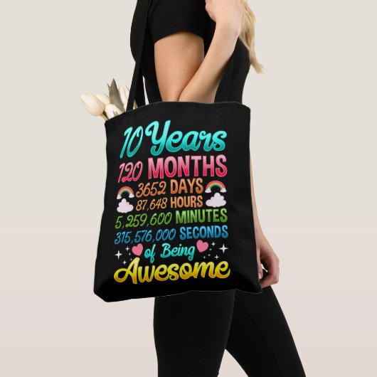 10 jaar oud 120 maanden 10e verjaardag Regenboog Tote Bag (Dichtbij)
