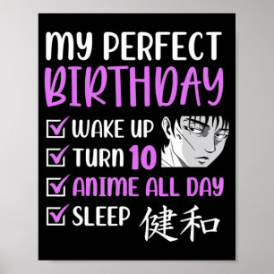 10 jaar oud Anime Birthday Party 10th Boy Girl Ten Poster