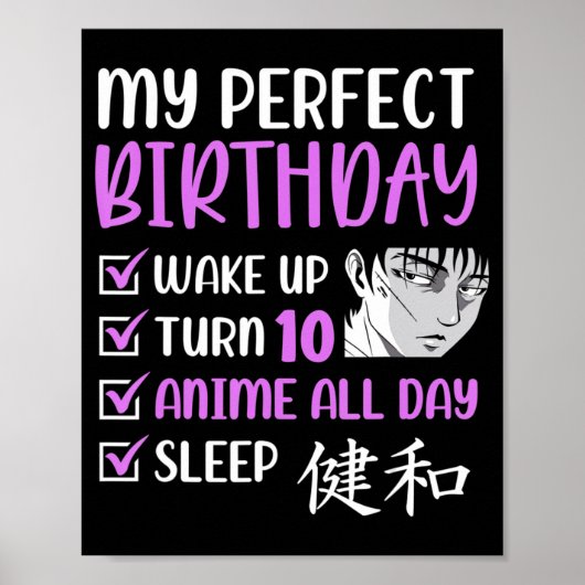 10 jaar oud Anime Birthday Party 10th Boy Girl Ten Poster (Voorkant)