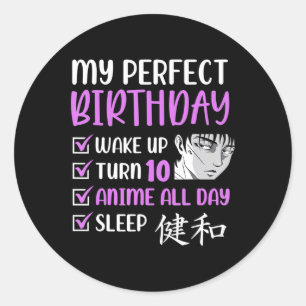 10 jaar oud Anime Birthday Party 10th Boy Girl Ten Ronde Sticker