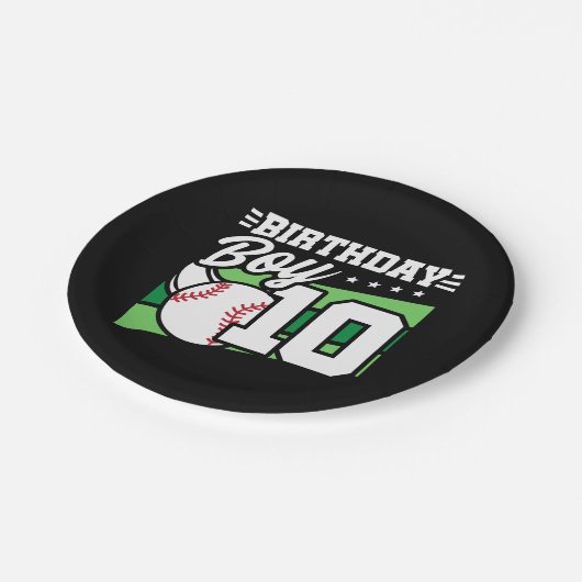 10 Jaar Oud Baseball Party Thema 10e Verjaardag Jo Papieren Bordje (Gekanteld)