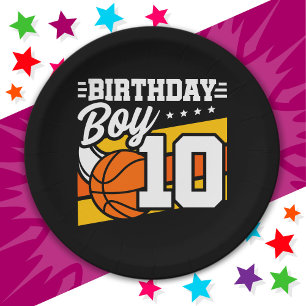 10 jaar oud basketbalfeest 10e verjaardag jongen papieren bordje
