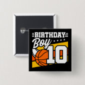 10 jaar oud basketbalfeest 10e verjaardag jongen vierkante button 5,1 cm (Voorkant /achterkant)
