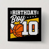 10 jaar oud basketbalfeest 10e verjaardag jongen vierkante button 5,1 cm (Voorkant)