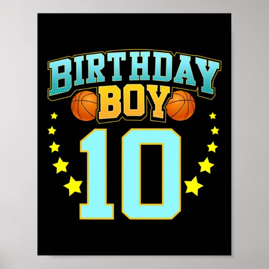 10 jaar oud basketbalspeler 10e verjaardagsfeest poster (Voorkant)
