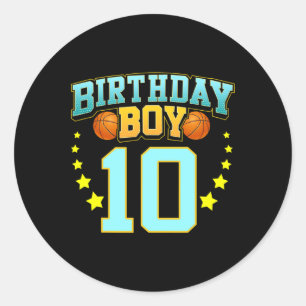 10 jaar oud basketbalspeler 10e verjaardagsfeest ronde sticker