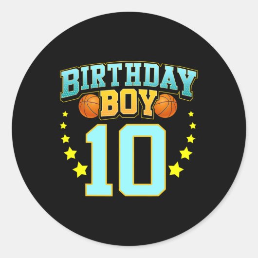 10 jaar oud basketbalspeler 10e verjaardagsfeest ronde sticker (Voorkant)