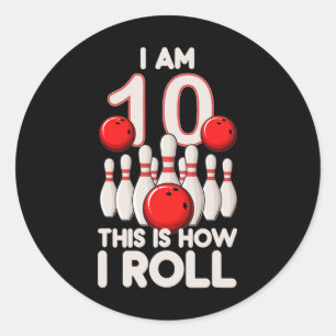 10 jaar oud bowlingfeest 10e verjaardag is hoe ik ronde sticker