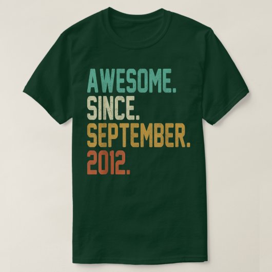 10 jaar oud cadeau Geweldige sinds september 2012 T-shirt (Design voorkant)