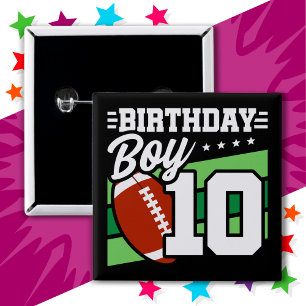 10 Jaar Oud Football Party Thema 10e Verjaardags J Vierkante Button 5,1 Cm