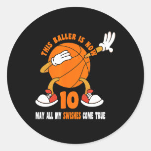 10 Jaar Oud Gelukkig 10e Verjaardag Basketbal 10e  Ronde Sticker