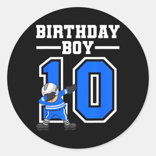 10 Jaar Oud Jongen IJshockeyspeler 10e Verjaardag  Ronde Sticker (Voorkant)