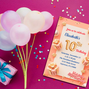 10 JAAR OUD MEISJES VERJAARDAG UITNODIGINGEN