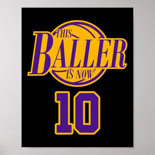 10 jaar oud verjaardag basketbal baller Paarse en Poster (Voorkant)