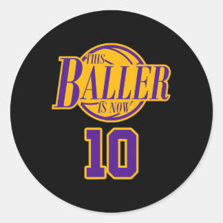 10 jaar oud verjaardag basketbal baller Paarse en Ronde Sticker
