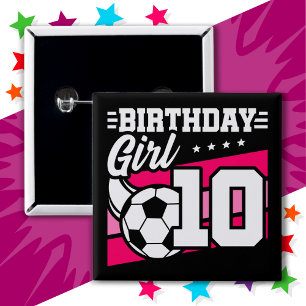 10 Jaar Oud Voetbal Football 10e Verjaardag Meisje Vierkante Button 5,1 Cm