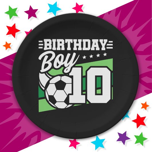 10 Jaar Oud Voetbal Football Kinder 10e Verjaardag Papieren Bordje