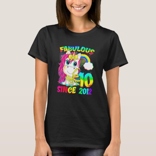 10 jaar oude 10e verjaardag Unicorn Girl Fabulous T-shirt (Voorkant)