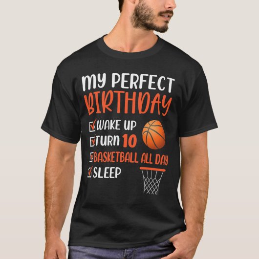 10 jaar oude basketbal verjaardagsfeest 10e jongen t-shirt (Voorkant)