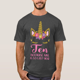 10 jaar oude bevallingsmeisjes Unicorn 10e geboort T-shirt