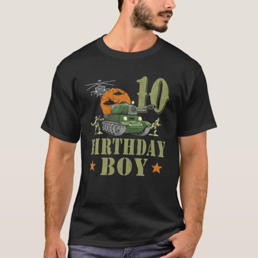 10 jaar oude Birthday Boy Army Party 10th Birthday T-shirt (Voorkant)