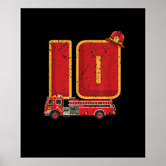 10 jaar oude Birthday Boy geeft brandweerman Poster (Voorkant)