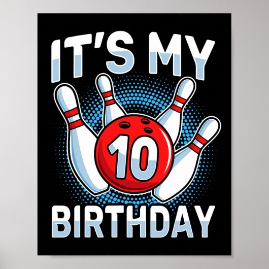10 jaar oude bowling 10e verjaardagsfeestje jongen poster (Voorkant)