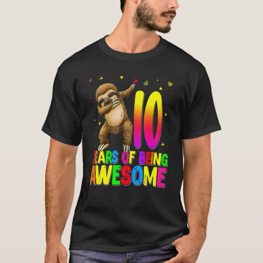 10 jaar oude geboorte Sloth Dabbing 10th Birthday T-shirt (Voorkant)