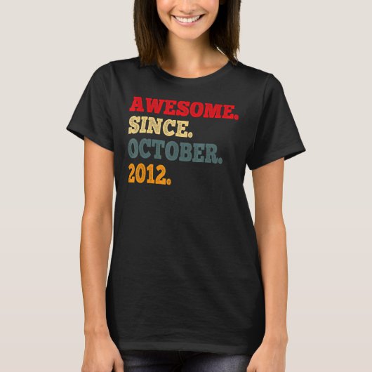 10 jaar oude grappigheid Geweldige sinds oktober 2 T-shirt (Voorkant)