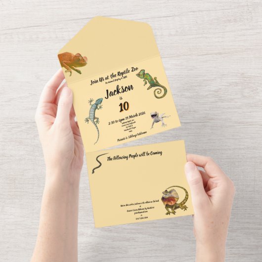 10 jaar oude Reptile Park Verjaardag All In One Uitnodiging (Afscheurbaar)