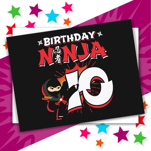 10 jaar oude stripboek stijl ninja 10e verjaardag briefkaart