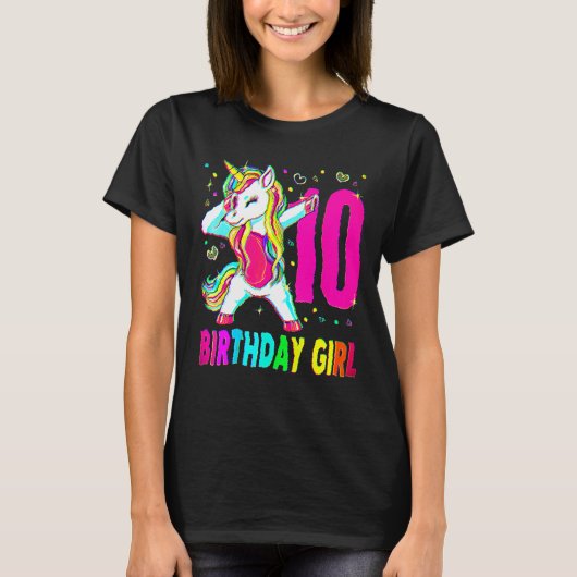 10 jaar oude Unicorn Dabbing 10th Birthday Girl Un T-shirt (Voorkant)