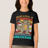 10 Jaar Oude Verjaardag Dabbing Dinosaur Bruh 10 L Tri-Blend Shirt (Voorkant)