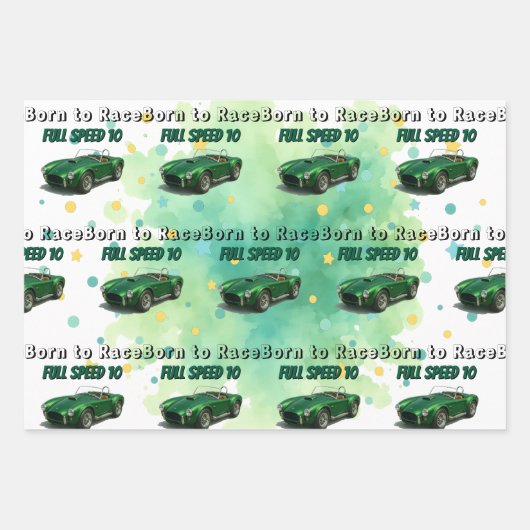 10 Jaar Oude Verjaardag Party Green Racing Car Inpakpapier Vel (Voorkant 3)