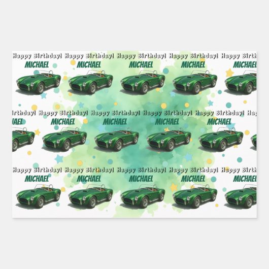 10 Jaar Oude Verjaardag Party Green Racing Car Inpakpapier Vel (Voorkant 2)