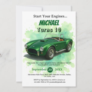 10 Jaar Oude Verjaardag Party Green Racing Car Kaart